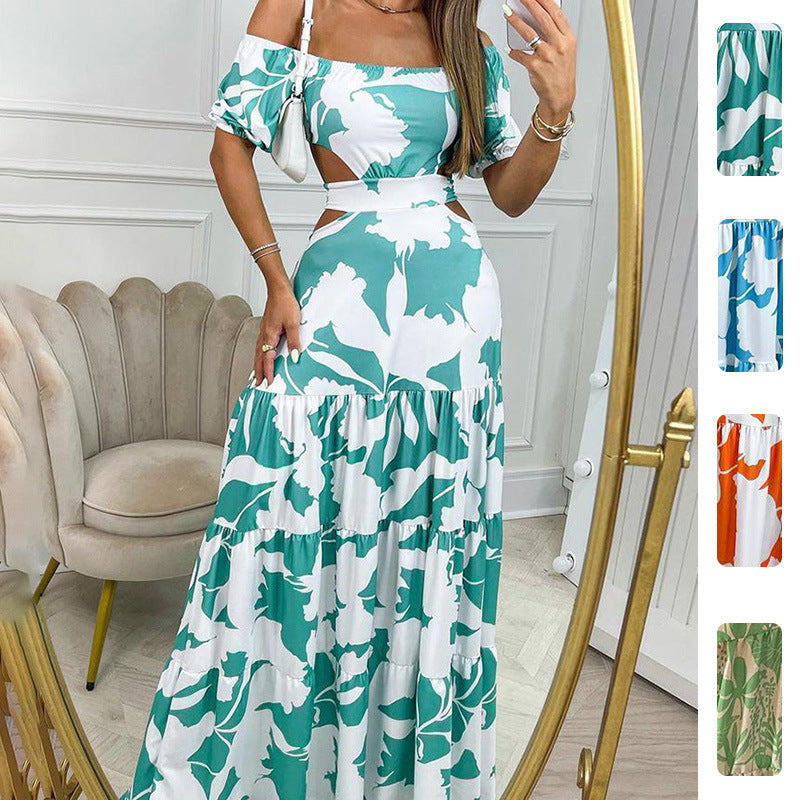 Women's Vacation Casual Print Cutout Maxi Dress