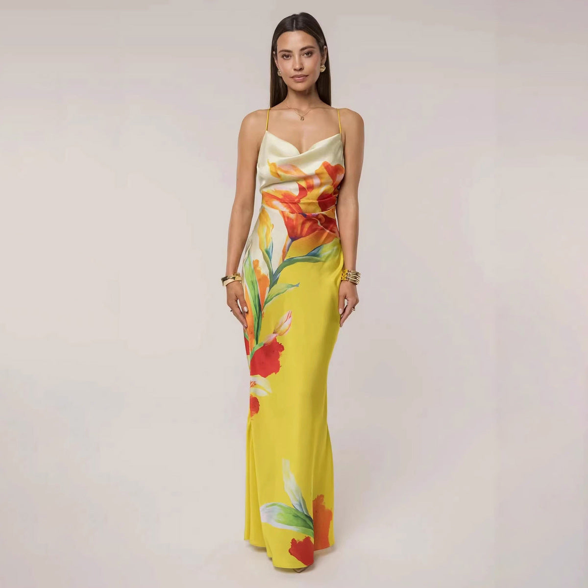 Women's Sexy Summer Printed Spaghetti Strap Backless Dress