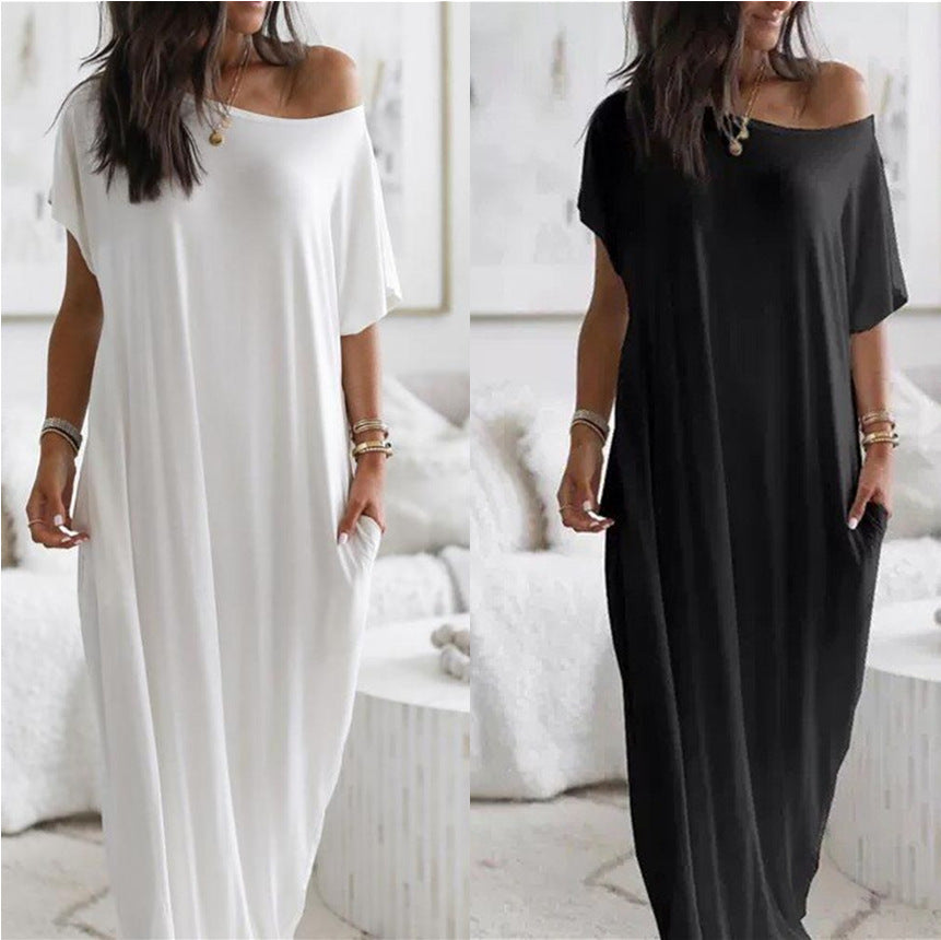Women's Casual Simple Short Sleeve Solid Color Maxi Dress
