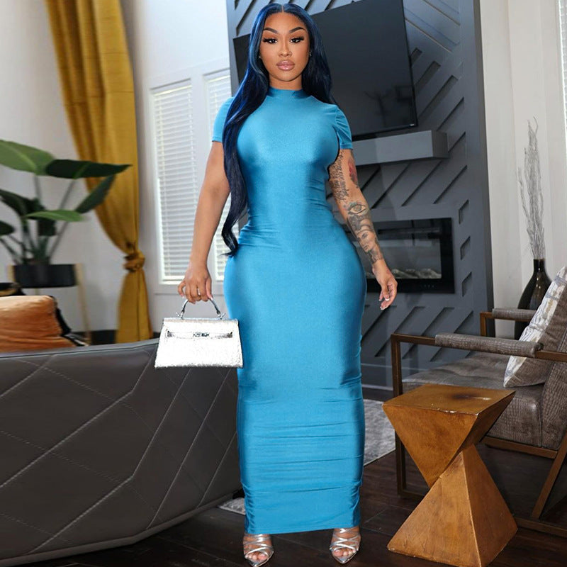 Women's Sexy Solid Color Short Sleeve Split Maxi Dress