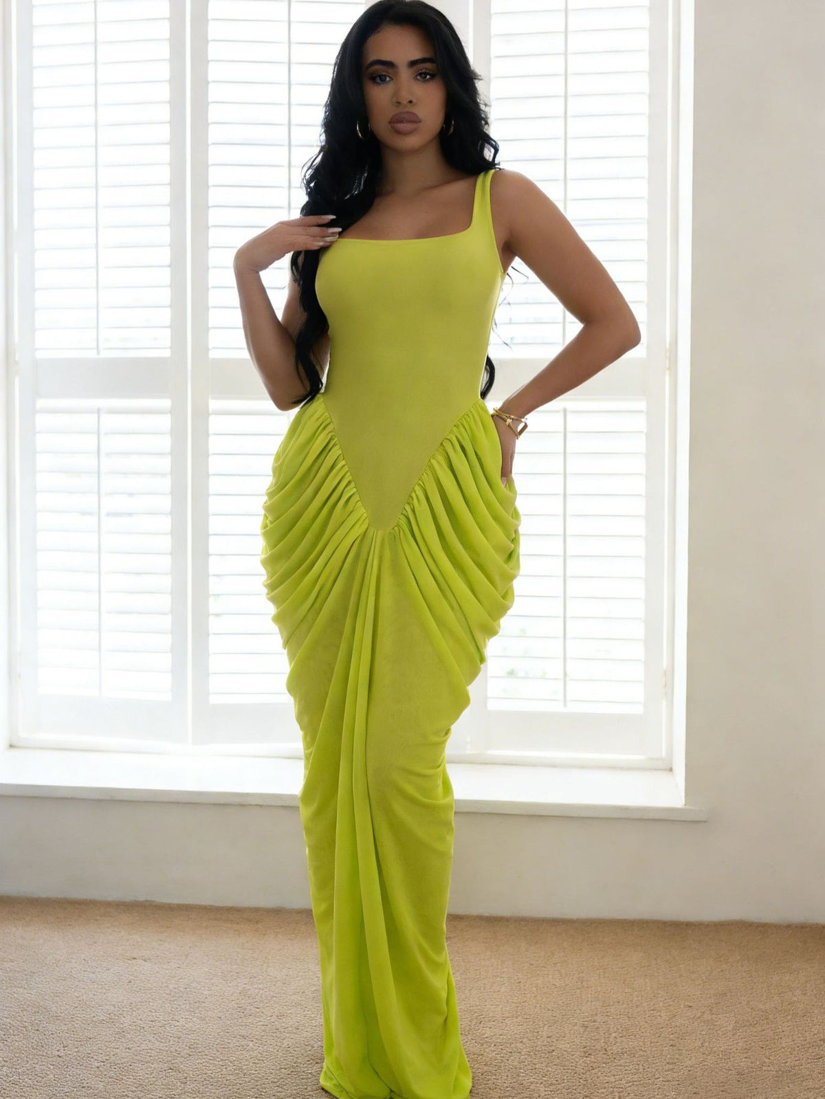 Women's Sexy Solid Color Chiffon Pleated Sleeveless Dress