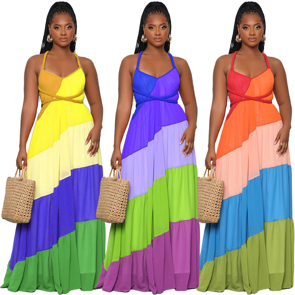 Women's Multicolor Strap Maxi A-Line Dress