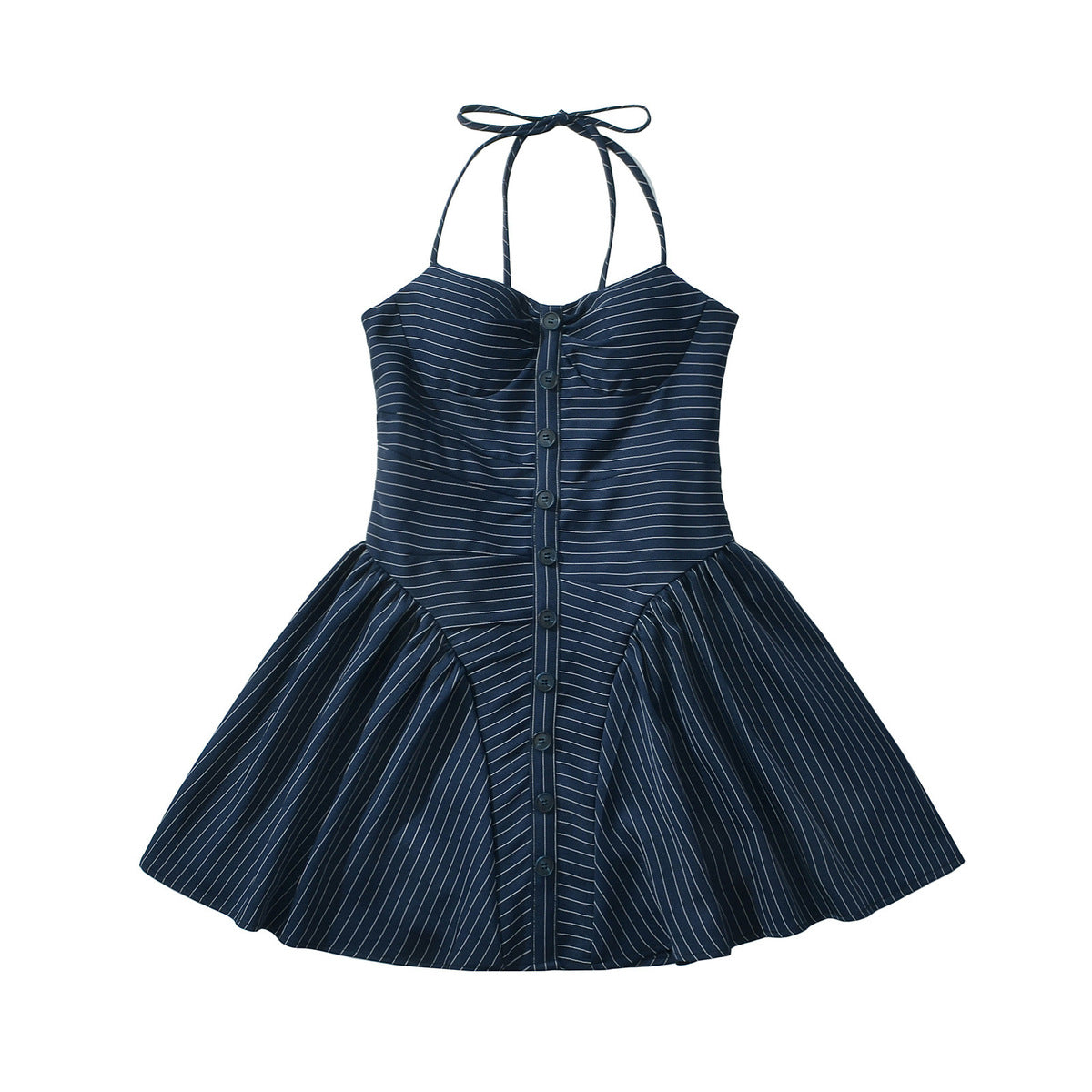 Women's Sexy Stripe Halter-Neck Lace-Up Loose Dress