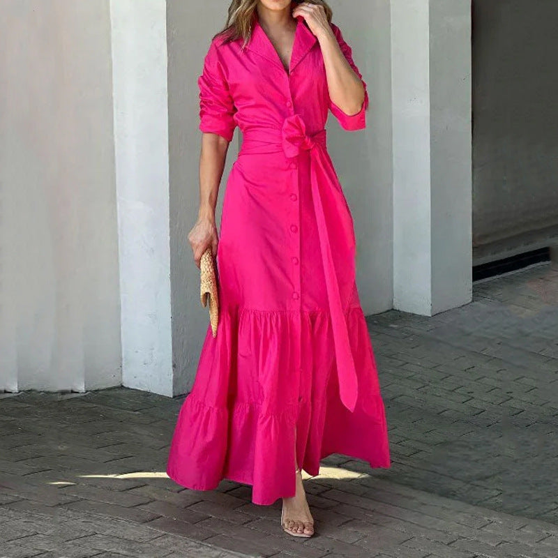Women's Casual Solid Color Single-Breasted Maxi Dress