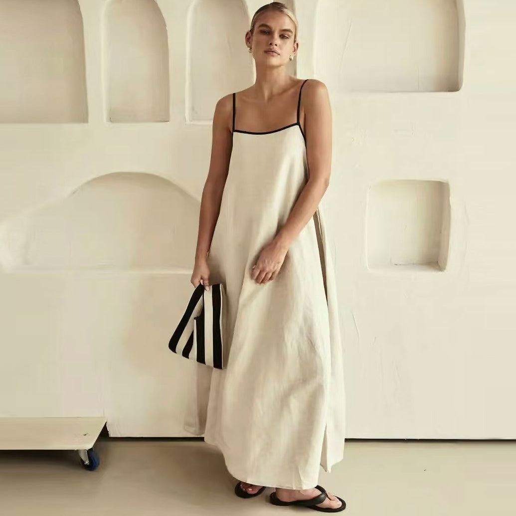 Women's Summer Casual Sexy Sling Maxi Dress, Solid Color