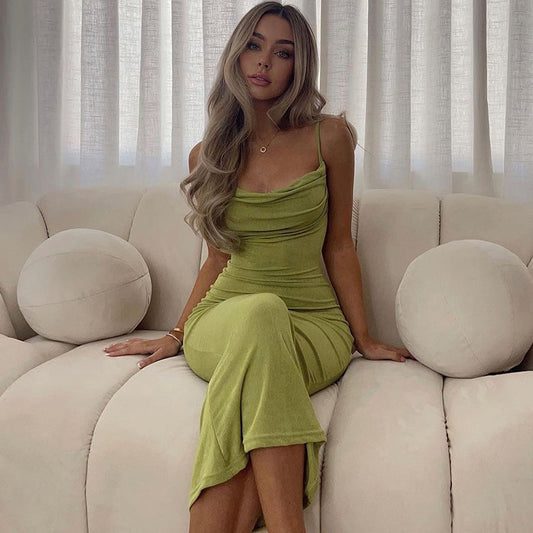 Women's Summer Sexy Backless Slim-Fit Spaghetti Strap Solid Color Bodycon Dress