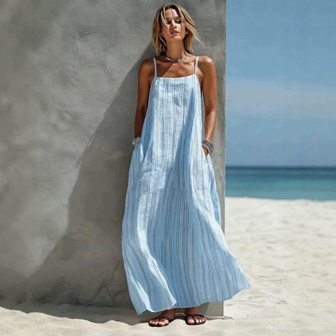 Women's Summer Vacation Stripe Spaghetti Strap Loose Dress