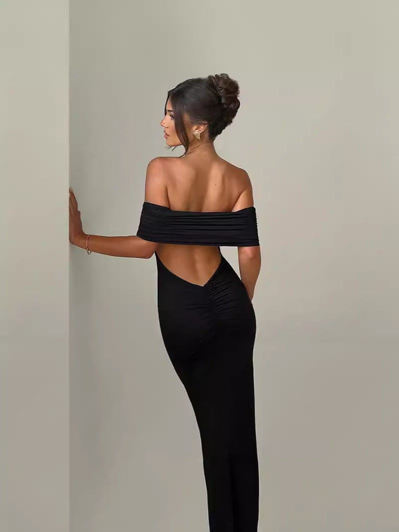 Women's Sexy Off-Shoulder Solid Color Maxi Dress