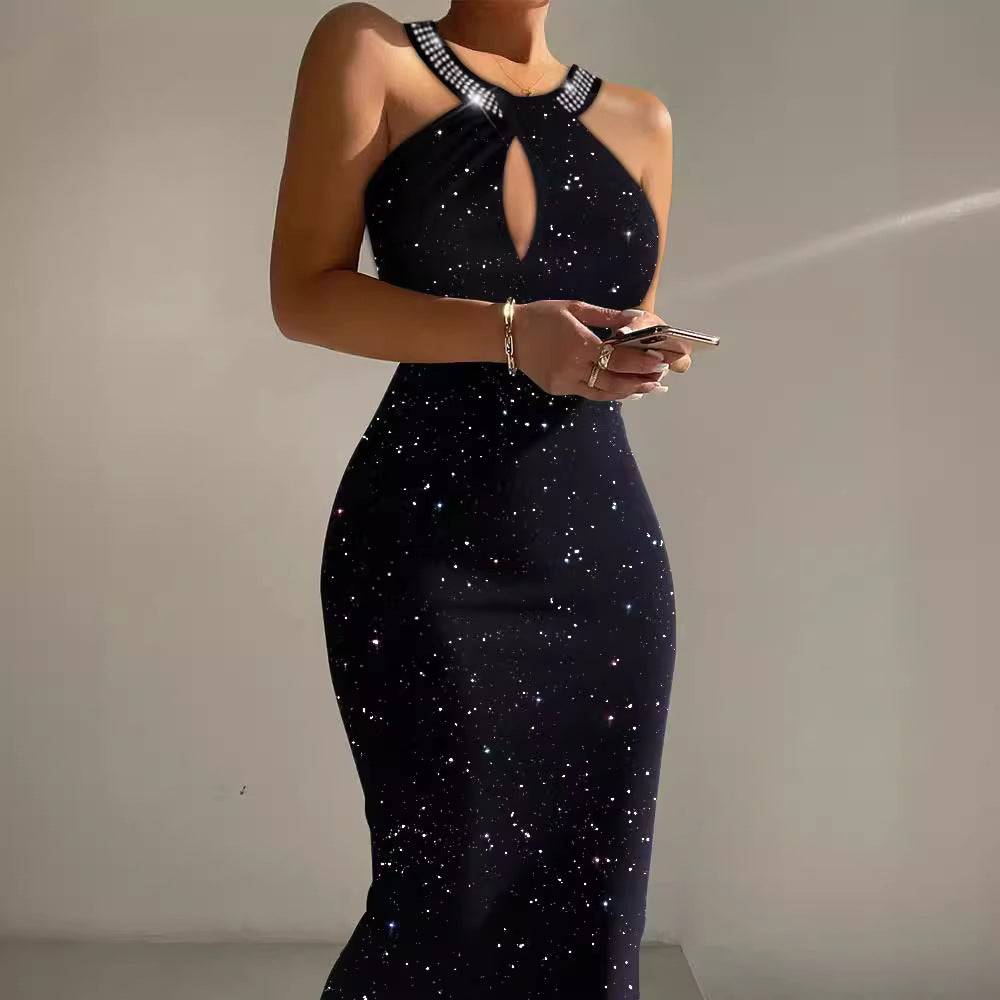 Sequin Flash Halter Neck Backless Mini Dress