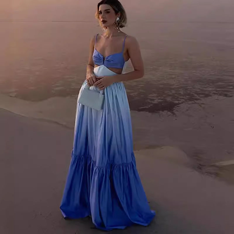 Women's Casual Gradient Sling Hollow Maxi Dress