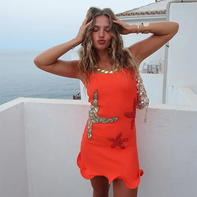 Women's Sexy Sequin Embroidered Sleeveless Slim Fit Dress