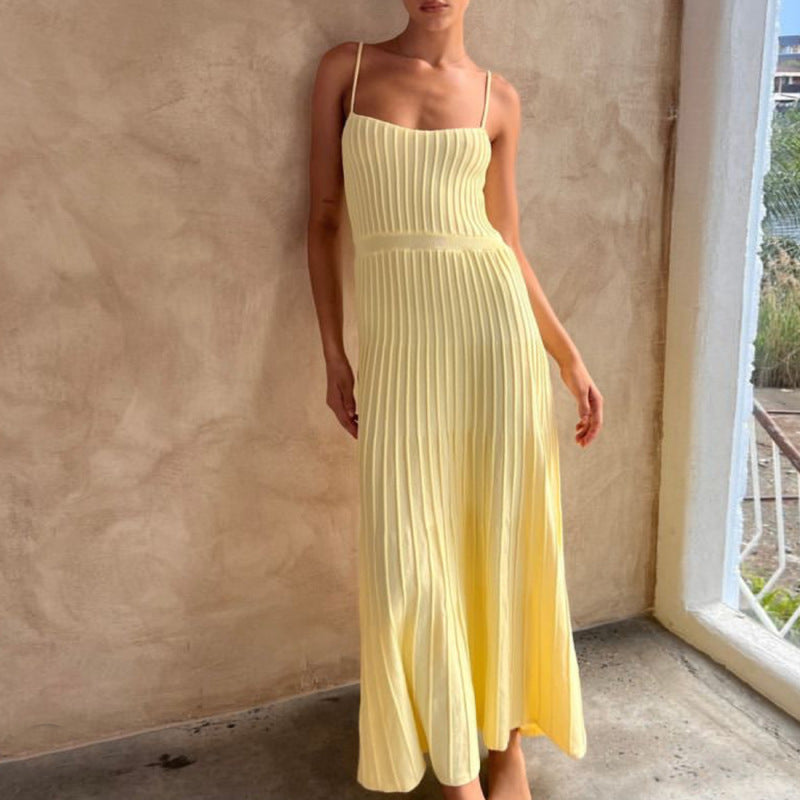 Women's Summer Vacation Spaghetti Strap Slim-Fit High Waist Knitted Maxi Dress