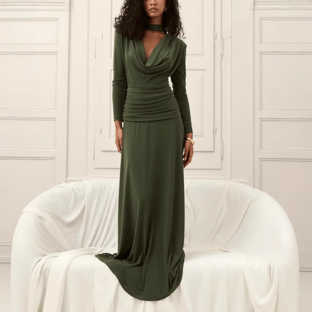 Women's Elegant Autumn Solid Color Long Sleeve Slim-Fit Strap Dress