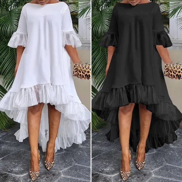 Women's Plus Size Casual Mesh Stitching Irregular Hem Dress