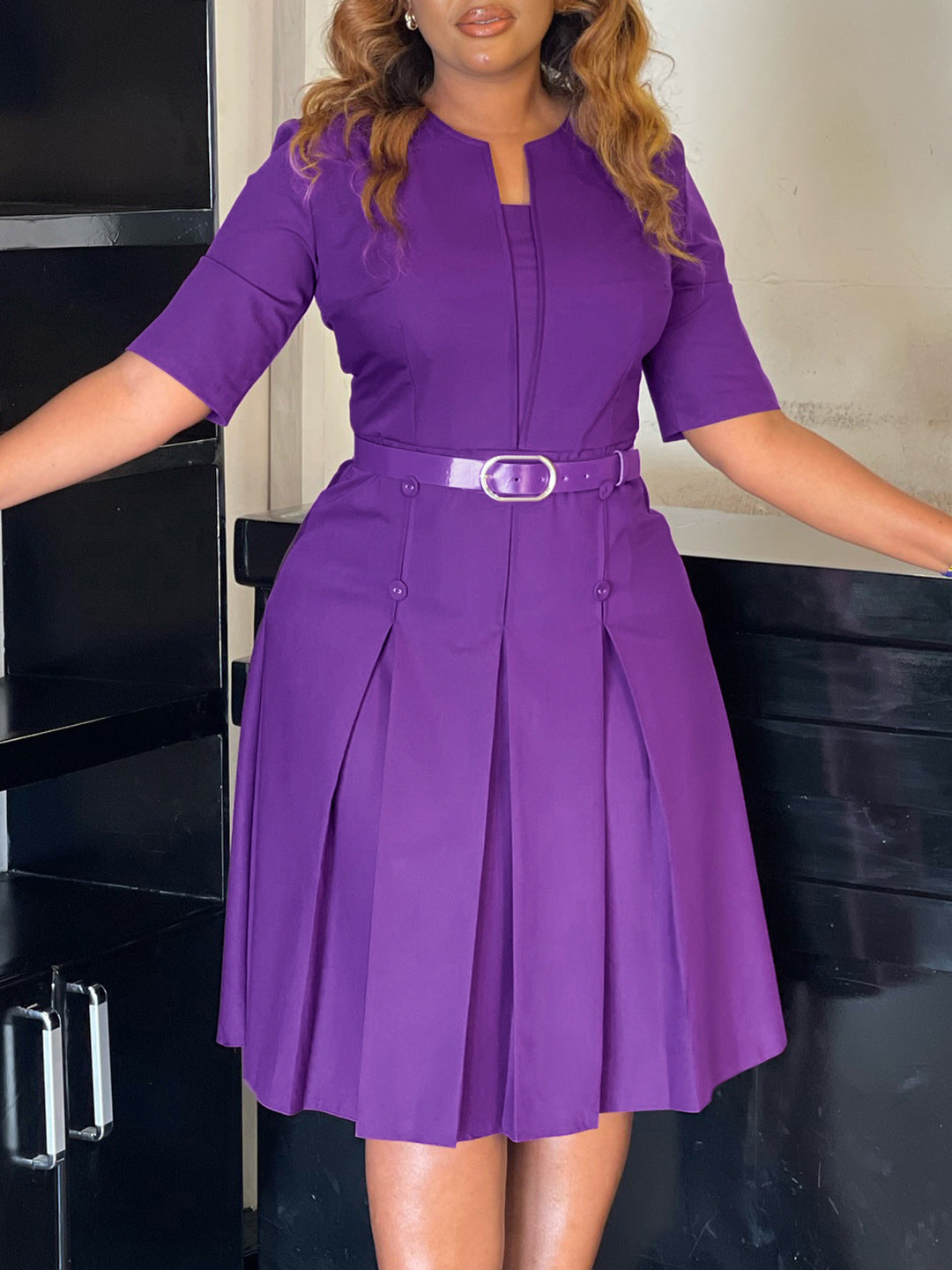 Women's Elegant Large Size Solid Color Half Sleeve African A-Line Dress
