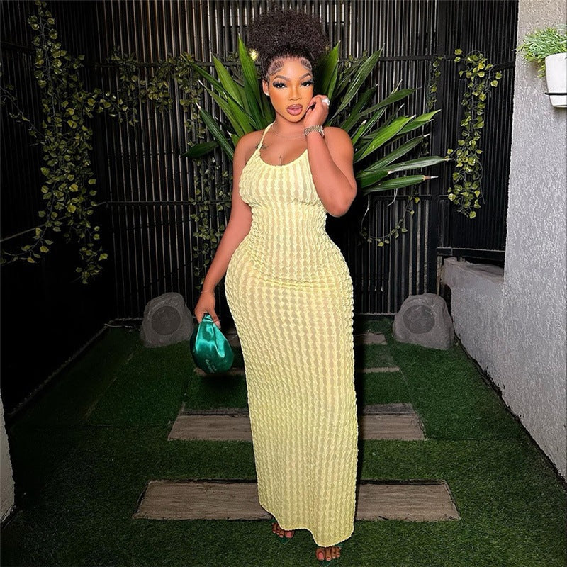 Women's Sexy Solid Backless Maxi Dress