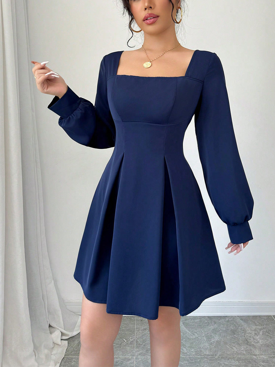 Women's Autumn Long Sleeve Square Collar A-Line Dress