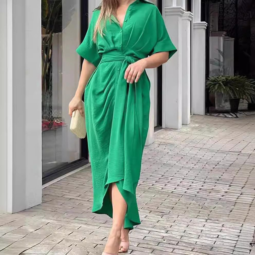 Women's Casual Solid Color Single-Breasted Shirt Dress