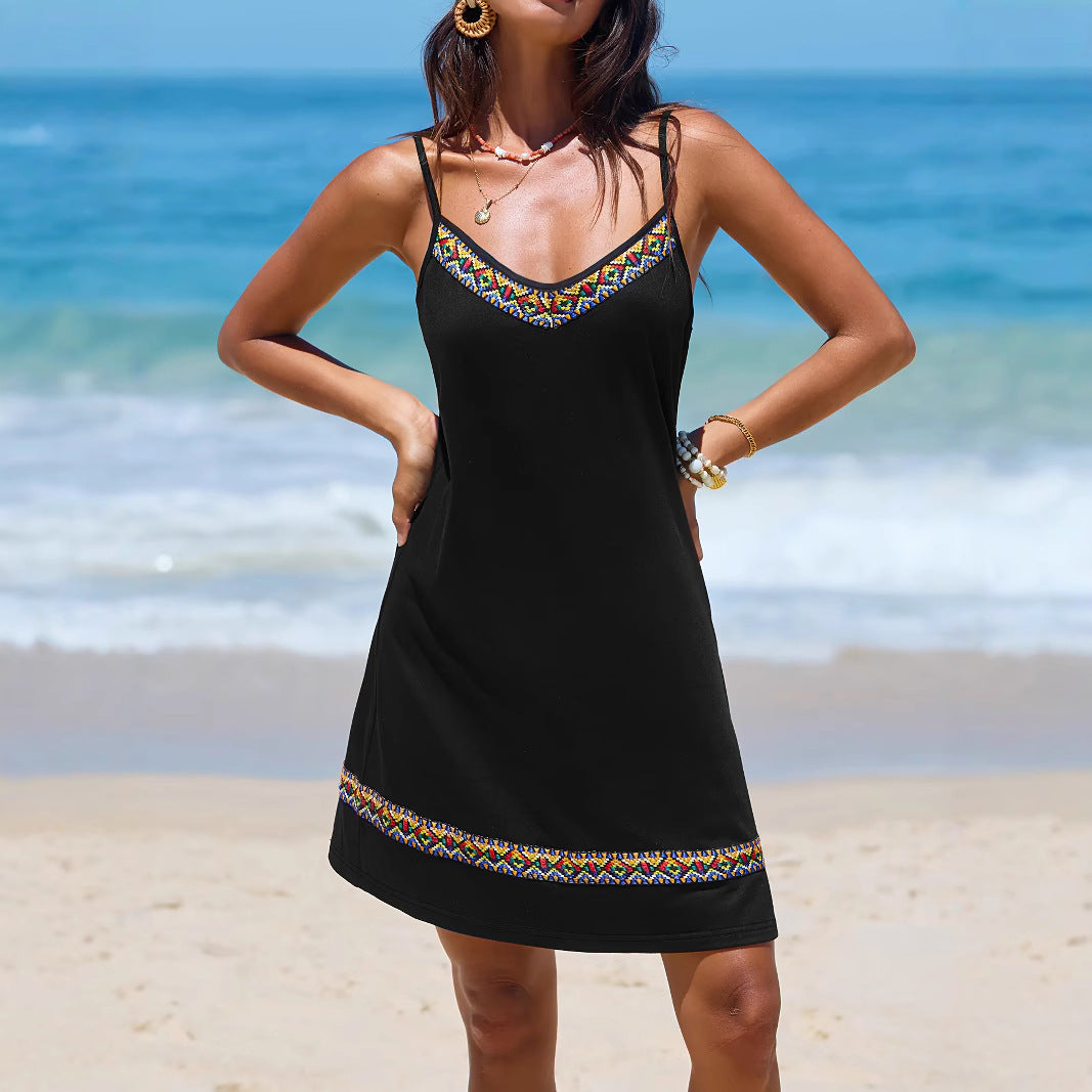 Women's Summer Boho Vacation Printed Spaghetti Strap Dress