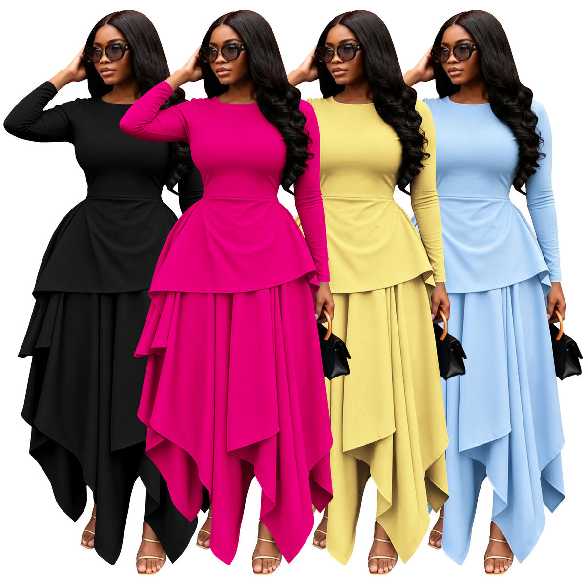 Women's Casual Long Sleeve Irregular Hem Dress