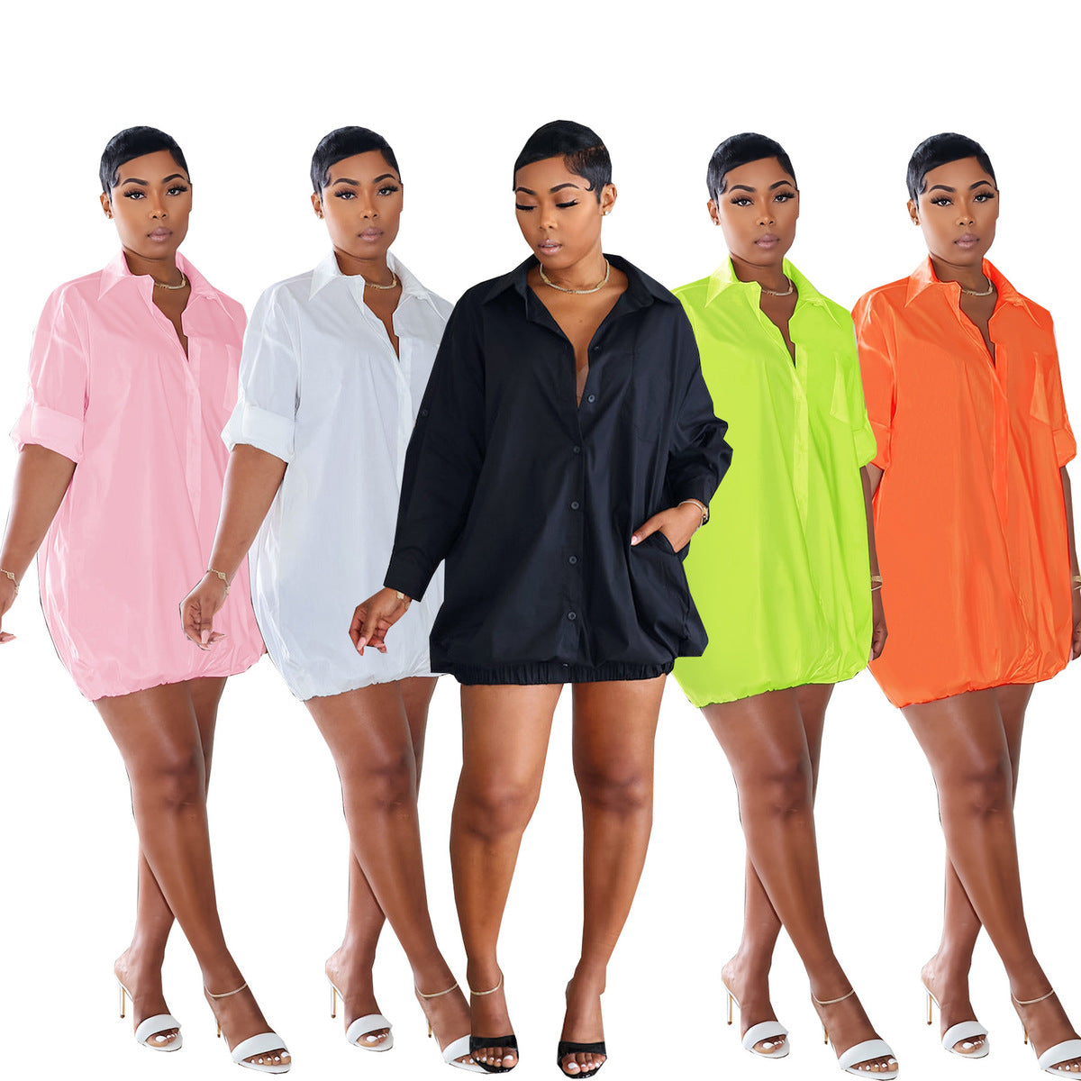 Women's Autumn Solid Color Button Loose Shirt Dress