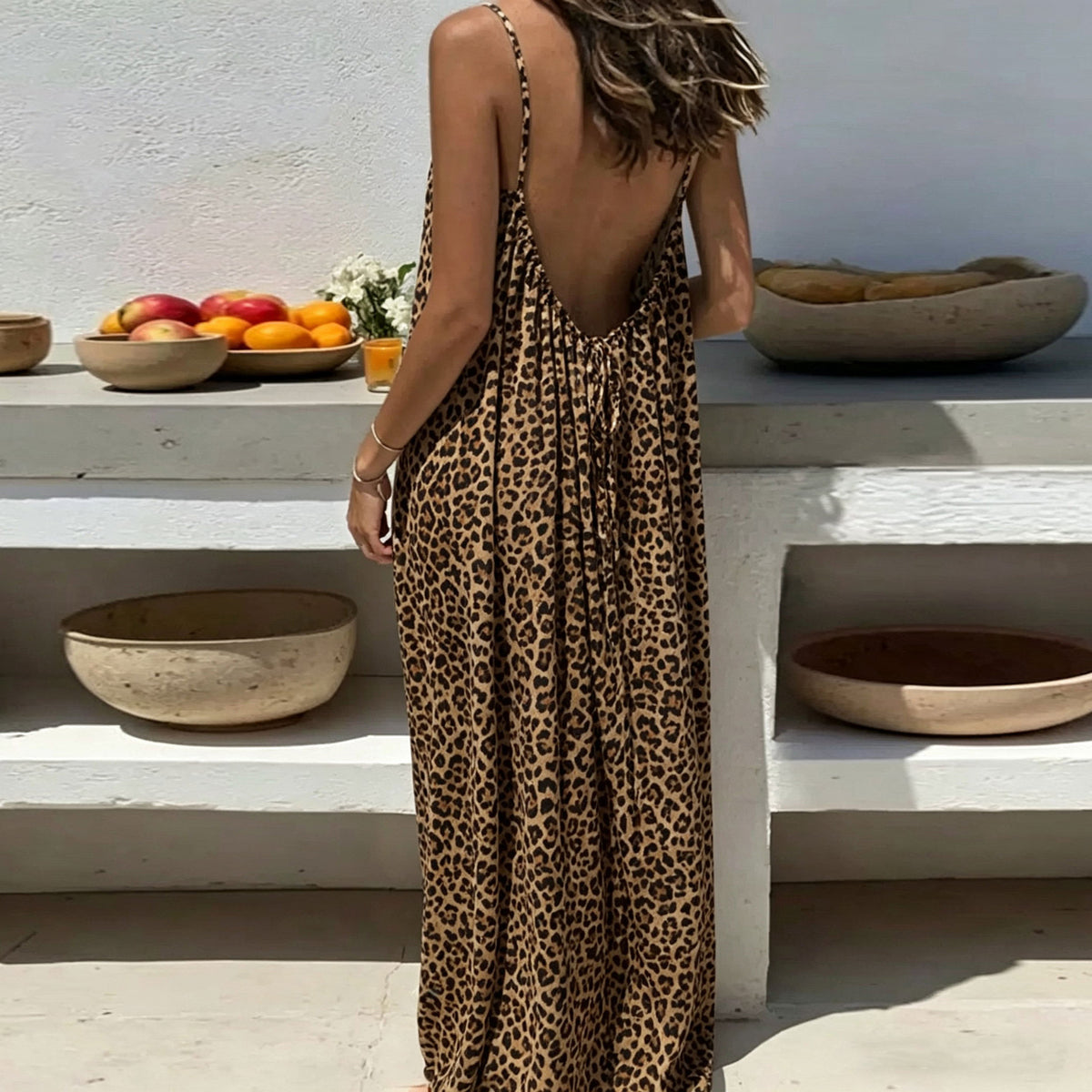 Women's Casual Print Loose Strap Maxi Dress