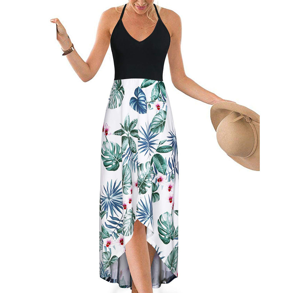 Women's Summer Casual V-Neck Sleeveless Floral Printed Maxi Dress