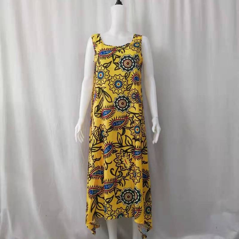 Women's Casual Chiffon Plant Printing Round Neck Sleeveless Dress