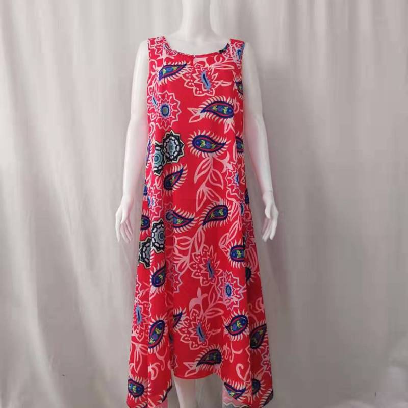 Women's Casual Chiffon Plant Printing Round Neck Sleeveless Dress