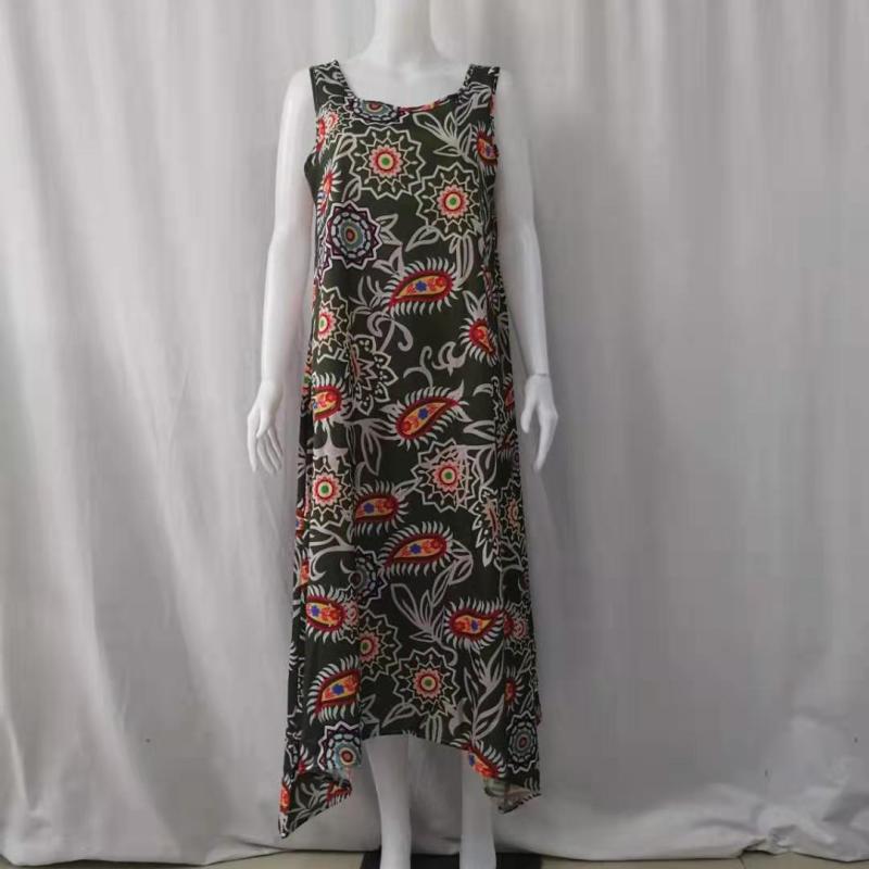 Women's Casual Chiffon Plant Printing Round Neck Sleeveless Dress