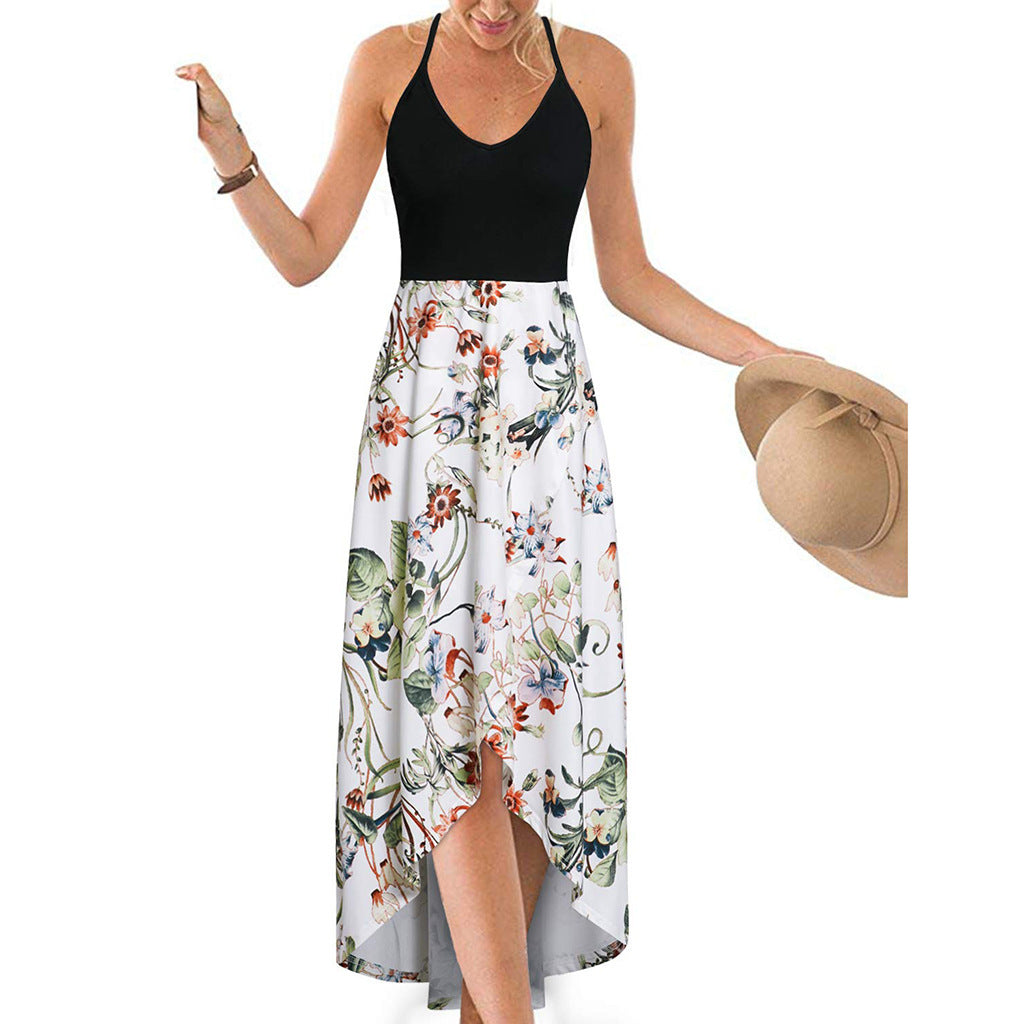Women's Summer Casual V-Neck Sleeveless Floral Printed Maxi Dress