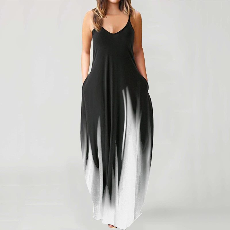 Women's Summer Plus Size Gradient Color Print Deep V-Neck Sleeveless Loose Dress