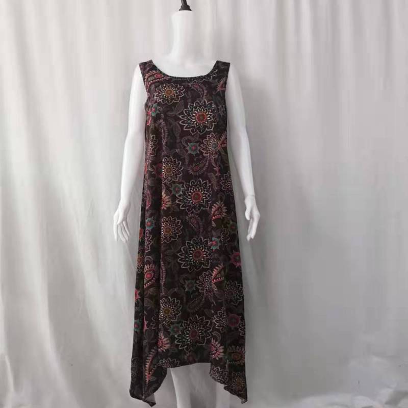 Women's Casual Chiffon Plant Printing Round Neck Sleeveless Dress