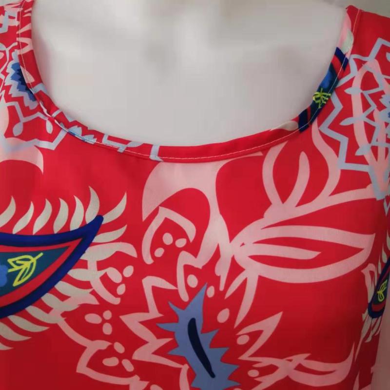 Women's Casual Chiffon Plant Printing Round Neck Sleeveless Dress
