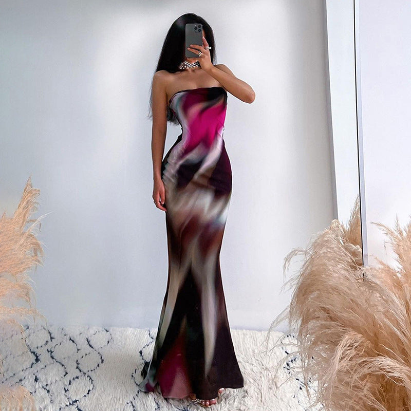 Women's Sexy Printed Strapless Maxi Dress
