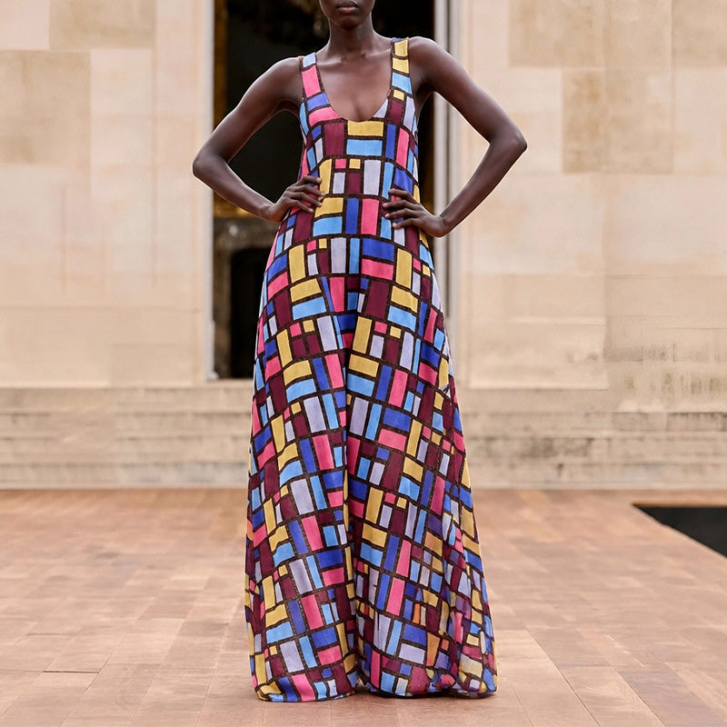Women's Casual Summer Geometric Printed Sleeveless Long Dress