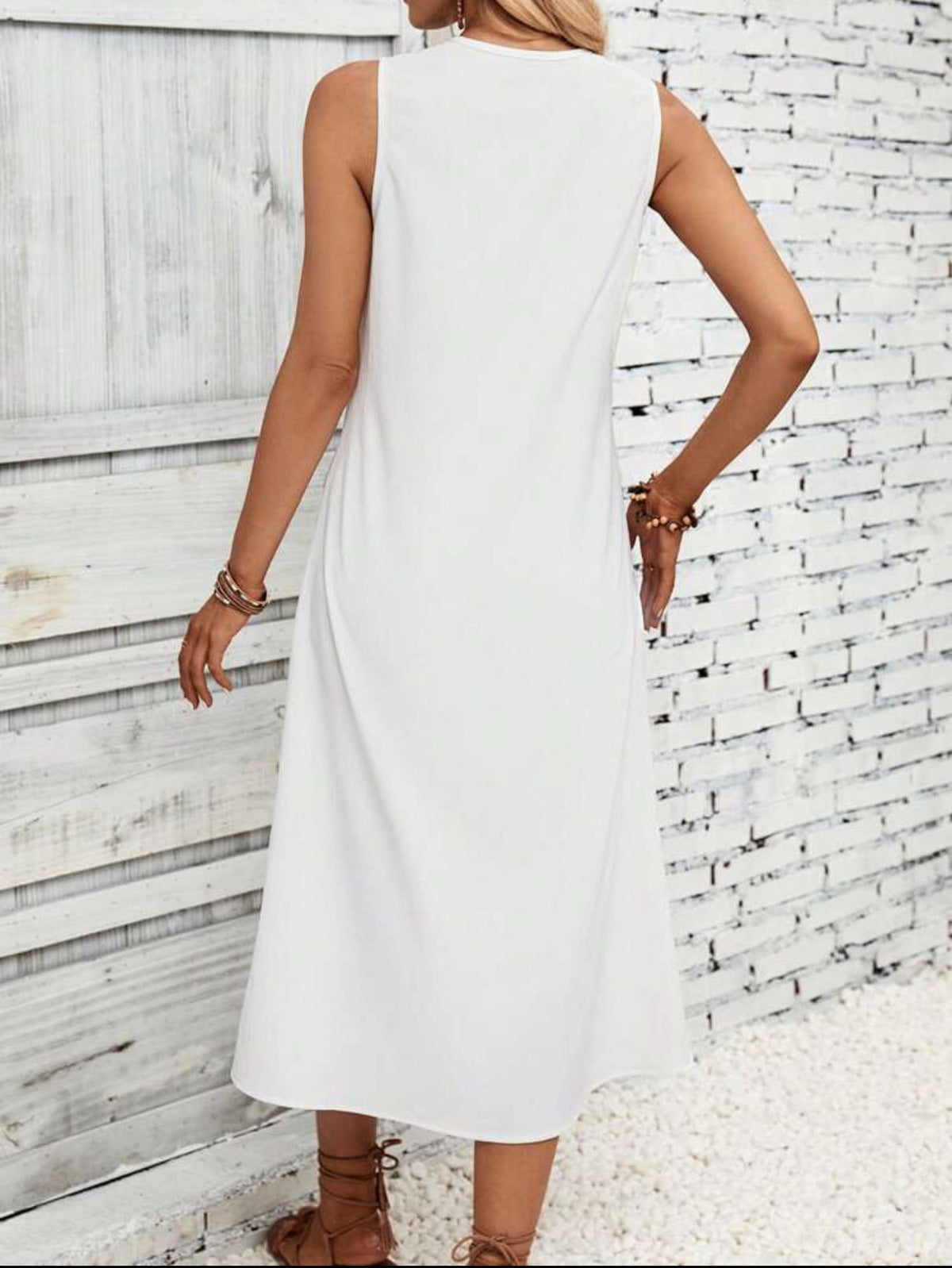 Women's Casual Summer Boho Vacation Solid Color Lace Stitching Sleeveless Dress
