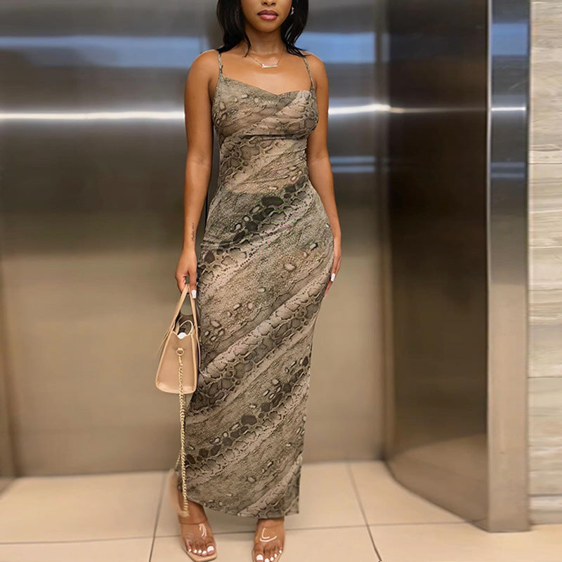 Women's Sexy Snake Print Maxi Dress