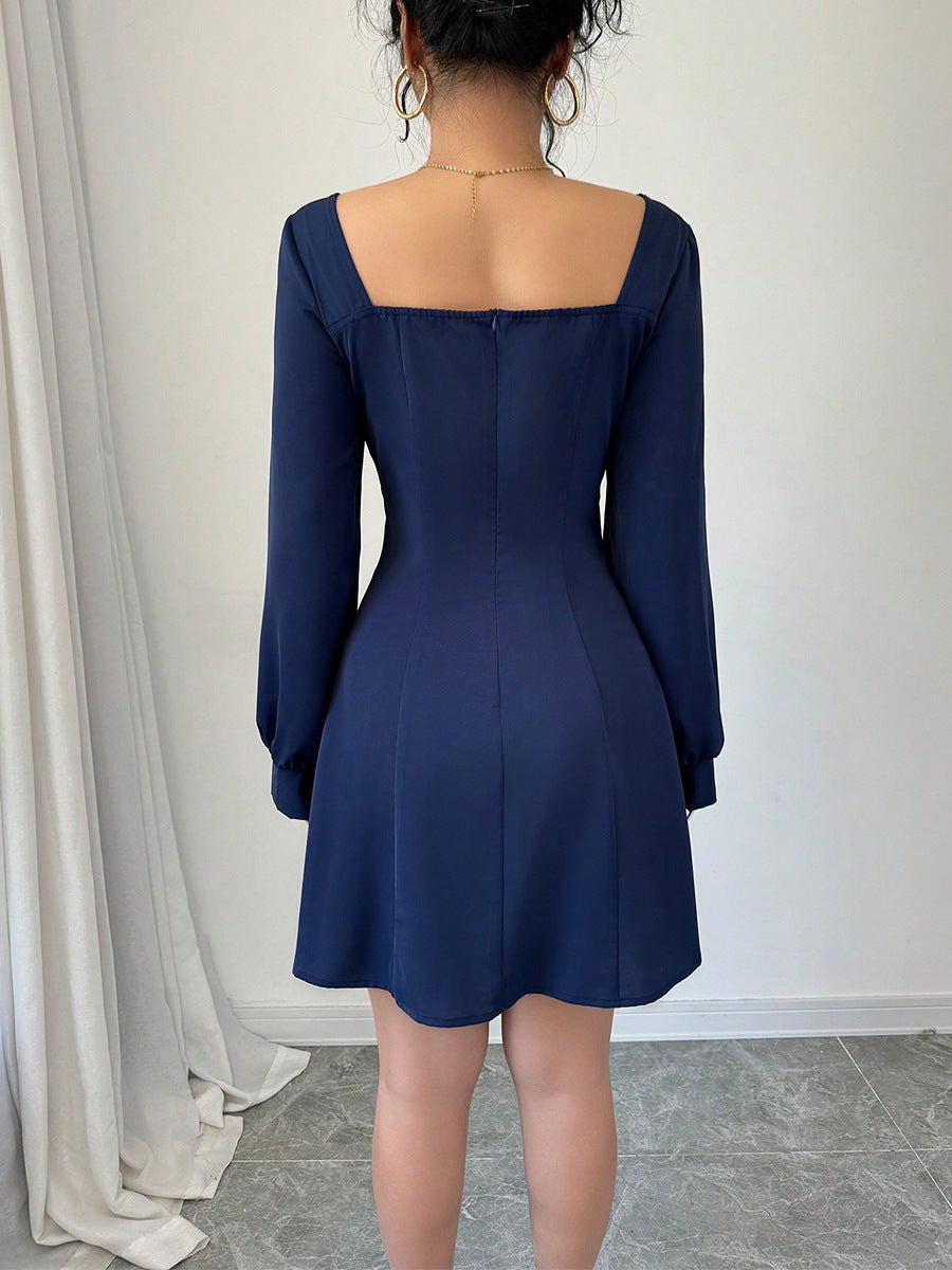 Women's Autumn Long Sleeve Square Collar A-Line Dress