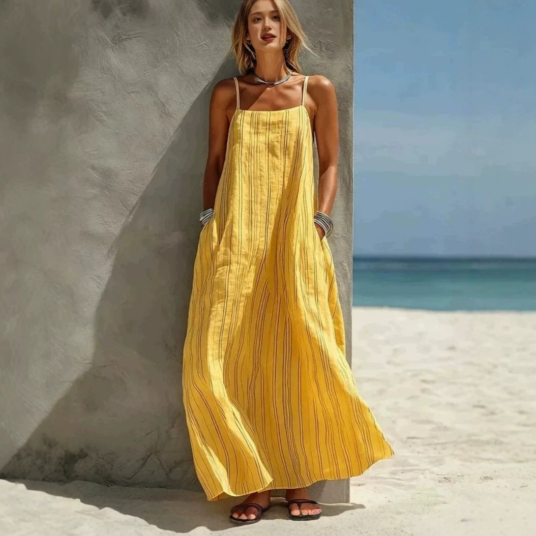 Women's Summer Vacation Stripe Spaghetti Strap Loose Dress