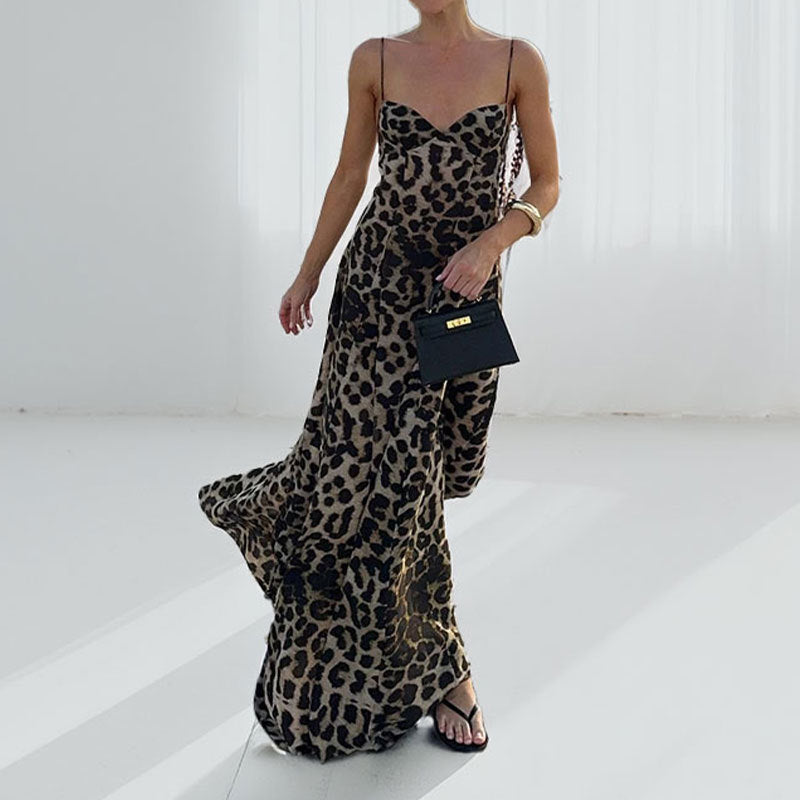 Women's Sexy Spring Leopard Print Spaghetti Strap Dress