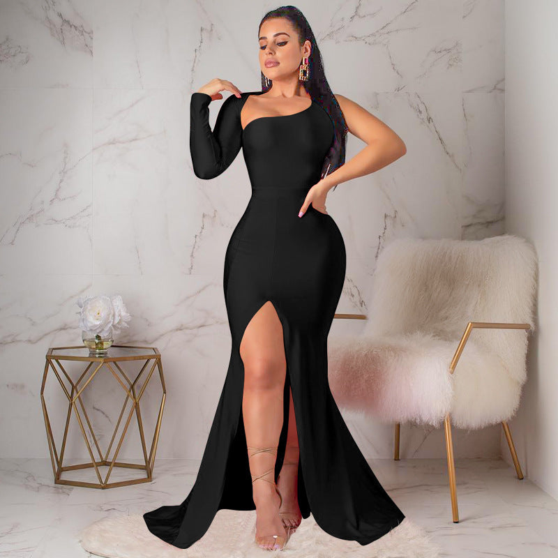 Banquet Backless Evening Dress Women's Irregular One-Shoulder Maxi Dress
