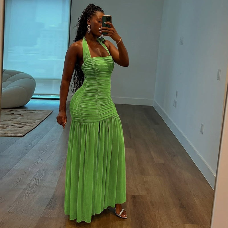Women's Sexy Solid Color Neck Stitching Maxi Dress