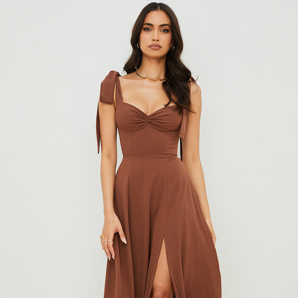 Women's Casual Solid Color Strap Midi A-Line Dress