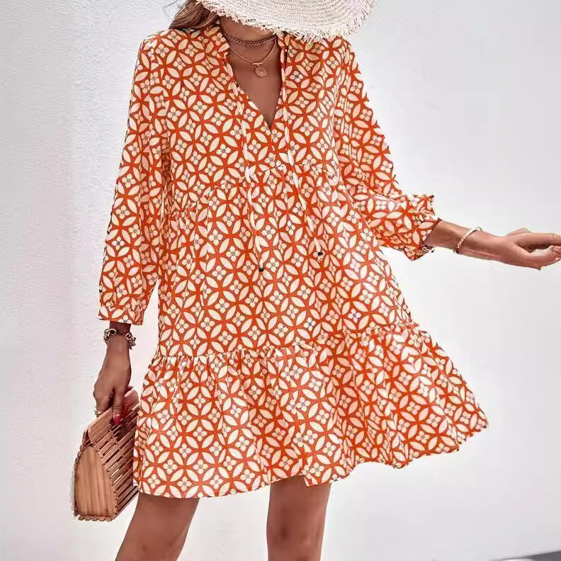 Women's Casual Printed Long Sleeve Loose Cardigan Dress