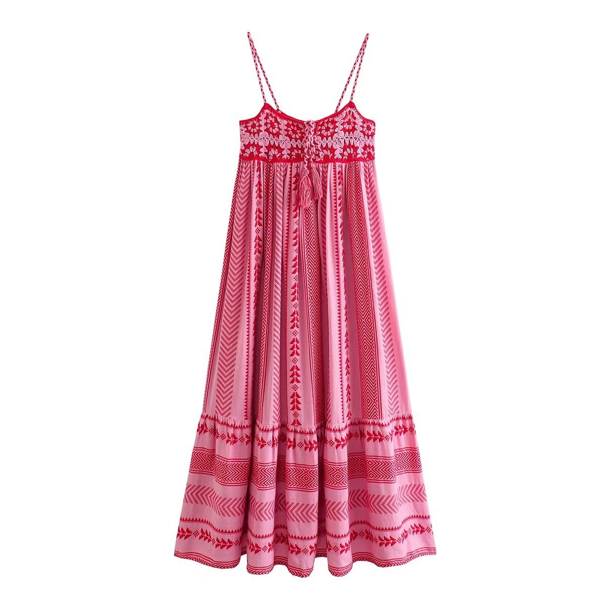 Women's Bohemian Casual Embroidered Sling Maxi Dress