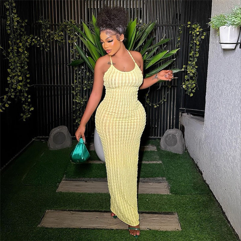 Women's Sexy Solid Backless Maxi Dress