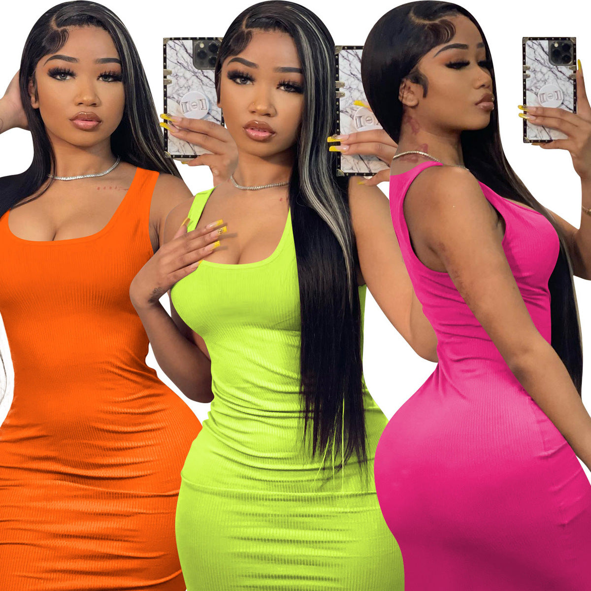 Women's Sexy Solid Color Thread Sleeveless Tight Maxi Dress