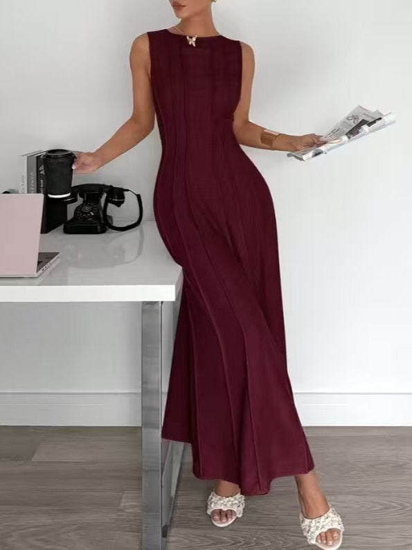 Women's Casual Summer Solid Color Sleeveless Pleated Dress
