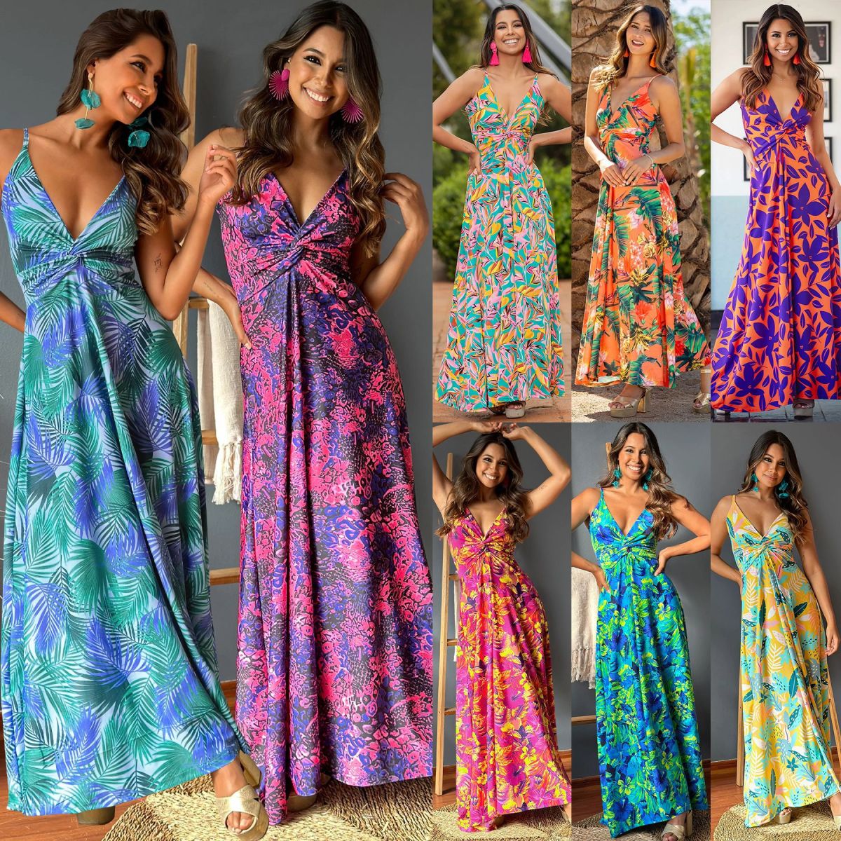 Women's Summer Casual Bohemian V-Neck Floral Print Maxi Dress